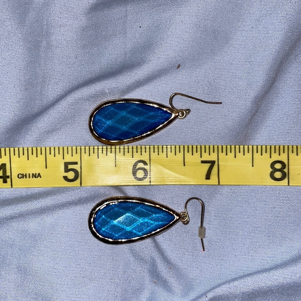 Blue teardrop gold earrings